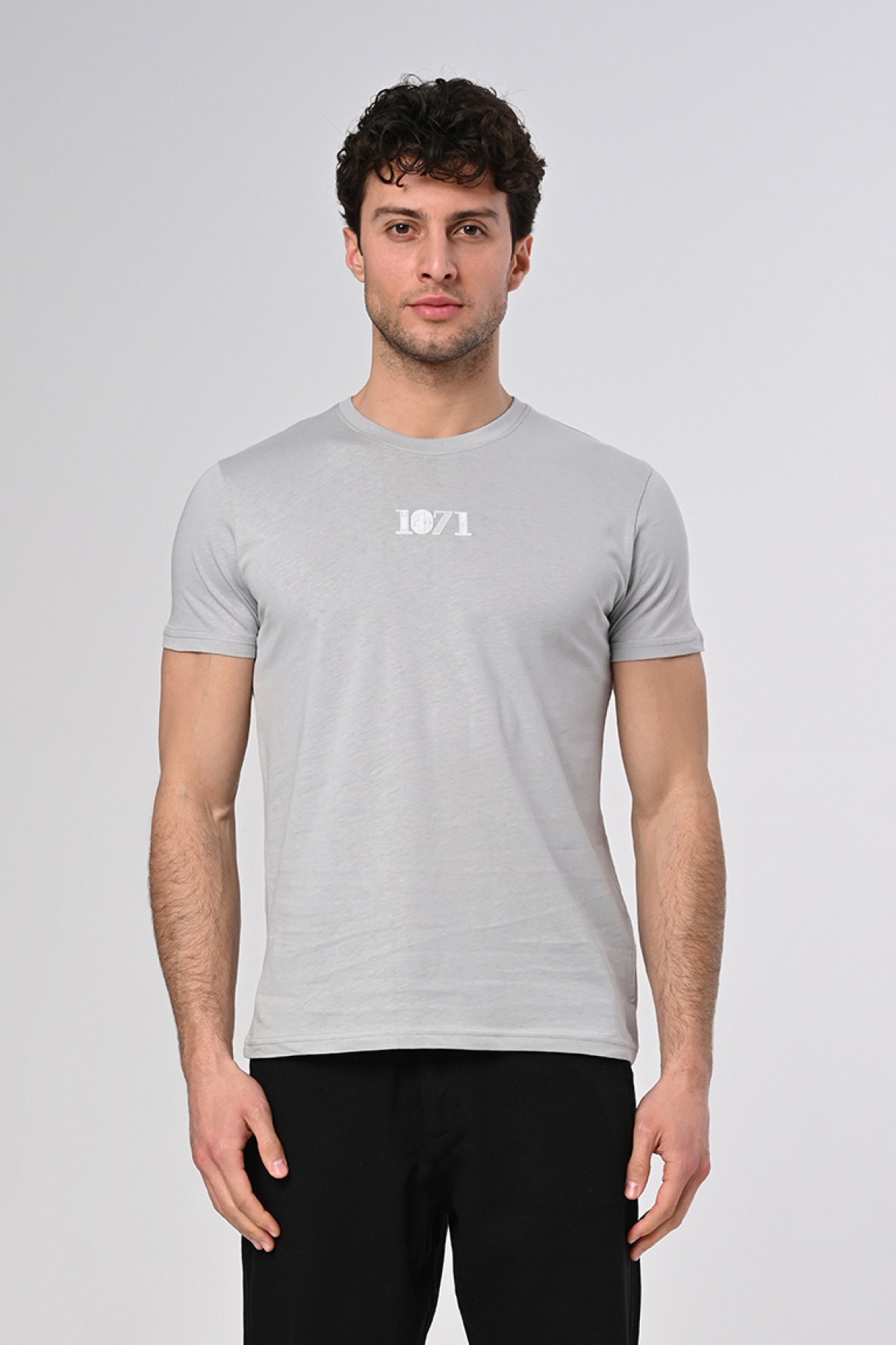 Yeni Sezon 1071 Tasarım Pamuk Bisiklet Yaka Gri T-shirt 23'